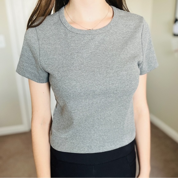 Grey Ribbed Crop Top - Picture 1 of 1